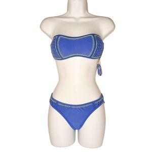 XHILARATION Sapphire Blue Green Crochet Strapless Bikini Set XS NWT